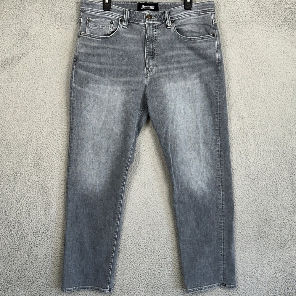 Revtown Jeans Mens 36X30 Grey Automatic Decade Denim Straight Distressed Stretch